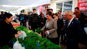 Başkan Çerçioğlu, Atça Pazarı’nda yoğun ilgi gördü