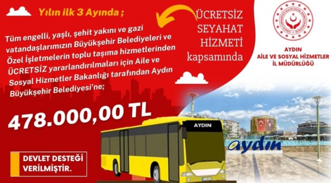  Aydın’a 478 bin TL ulaşım desteği verildi
